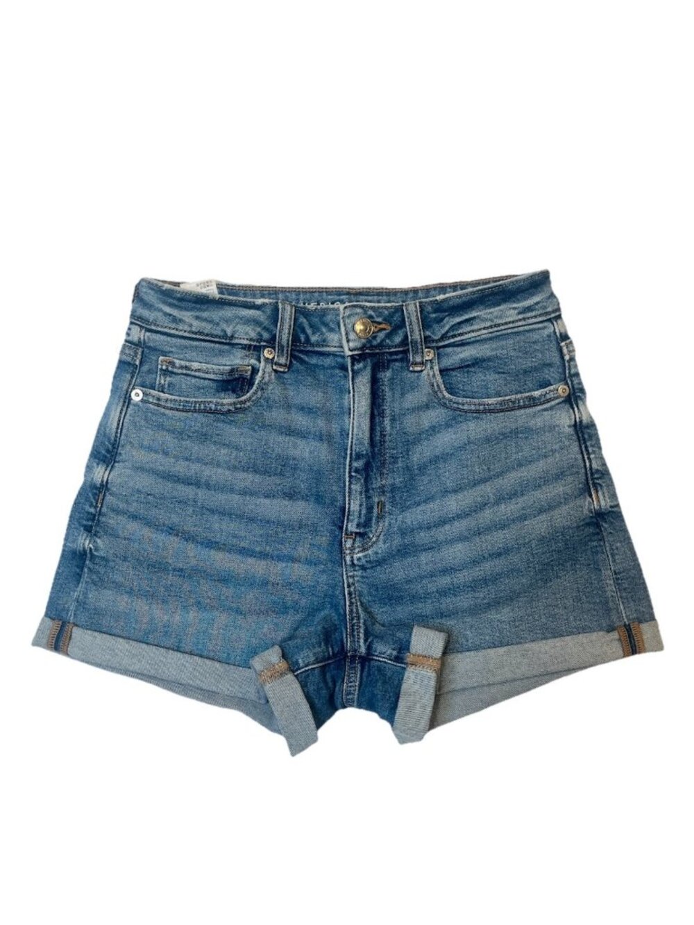 American Eagle Mom Shorts Womens 6 High Rise Stretch Denim Cuffed Jean Shorts